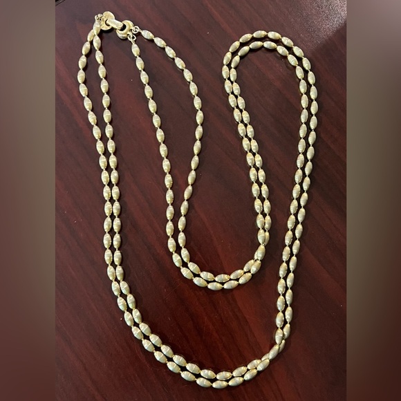 34" L (17" drop) Two Strand Yellow Gold Tone Beaded Chain Necklace - Picture 1 of 6